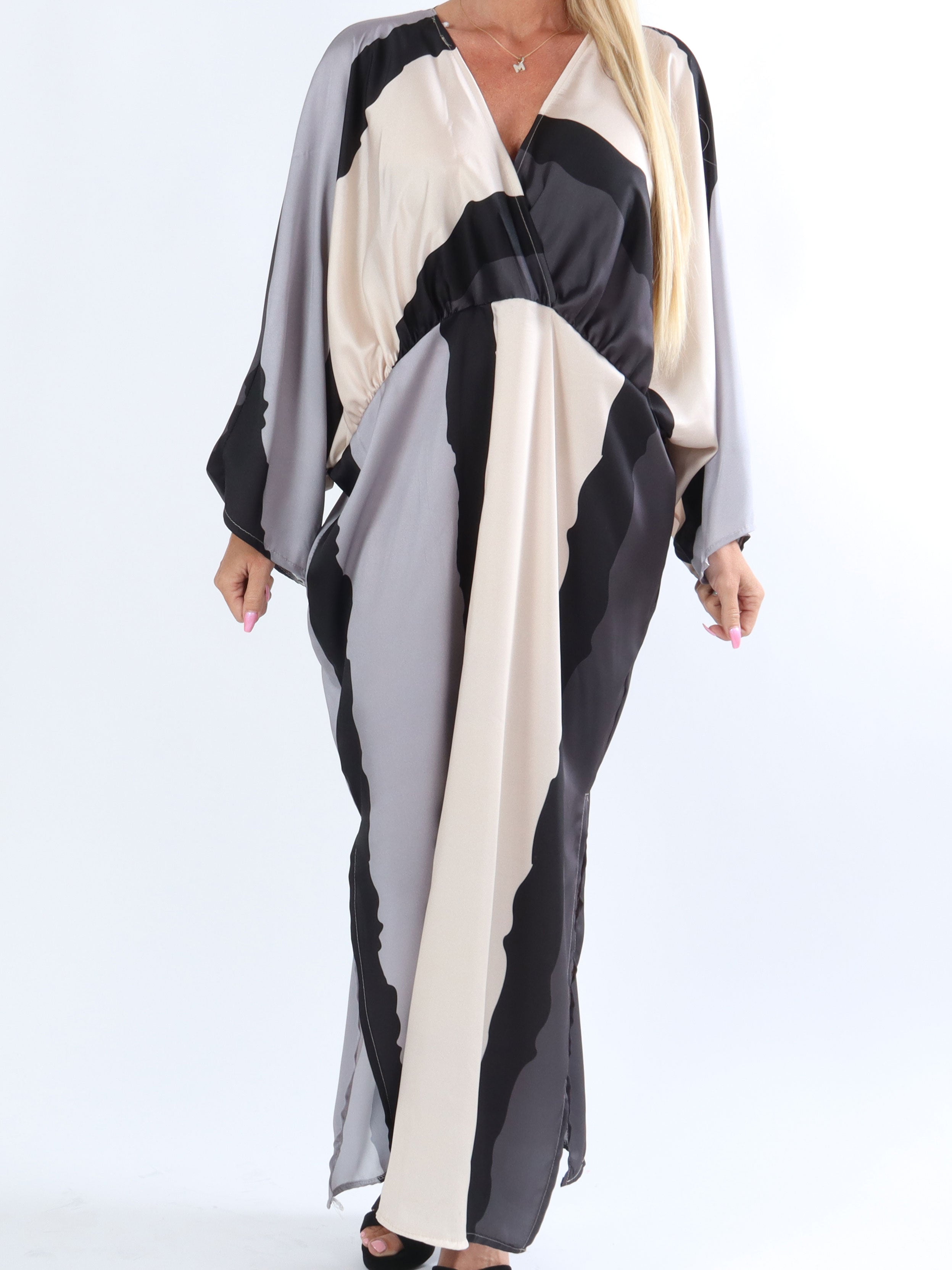 Dita - Lang smuk flerfarvet kjole i silkelook